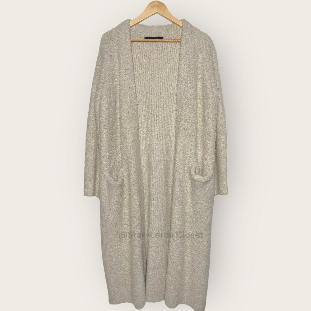 Jenni Kayne Boucle Sweater Coat | Medium | Ivory Long Cardigan Wool Fuzzy Cozy